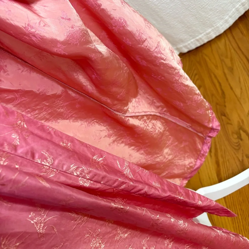 ESME Vintage Asian Oriental Embroidered Jacquard Long Silk Belted Kimono Robe M - Picture 5 of 16